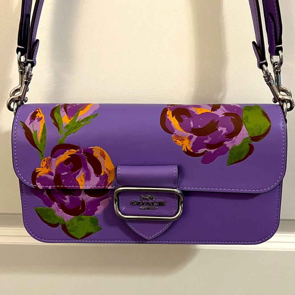 Authentic Coach Morgan Shoulder Bag With Rose Print NWOT